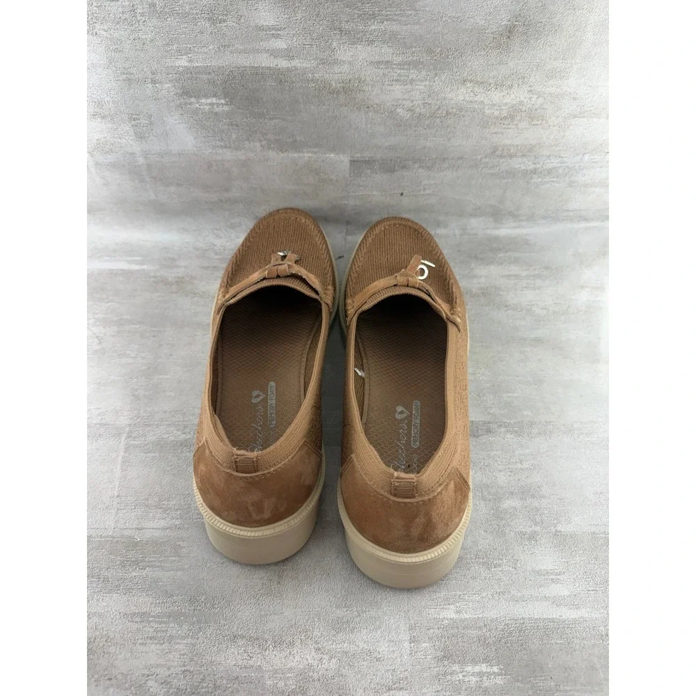 Skechers On-the-GO Bliss Tan Knit Tassel Loafers 159035 Women Sz 8.5